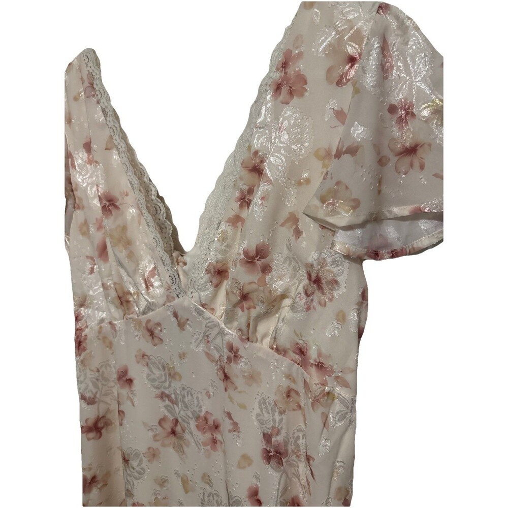 STORIA Maxi Dress Floral Ruffle Cottagecore Coquette Womens XL Back Bow